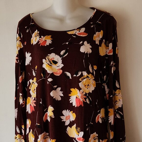 White House Black Market long sleeve top sz L burgundy floral print EUC - Picture 1 of 2